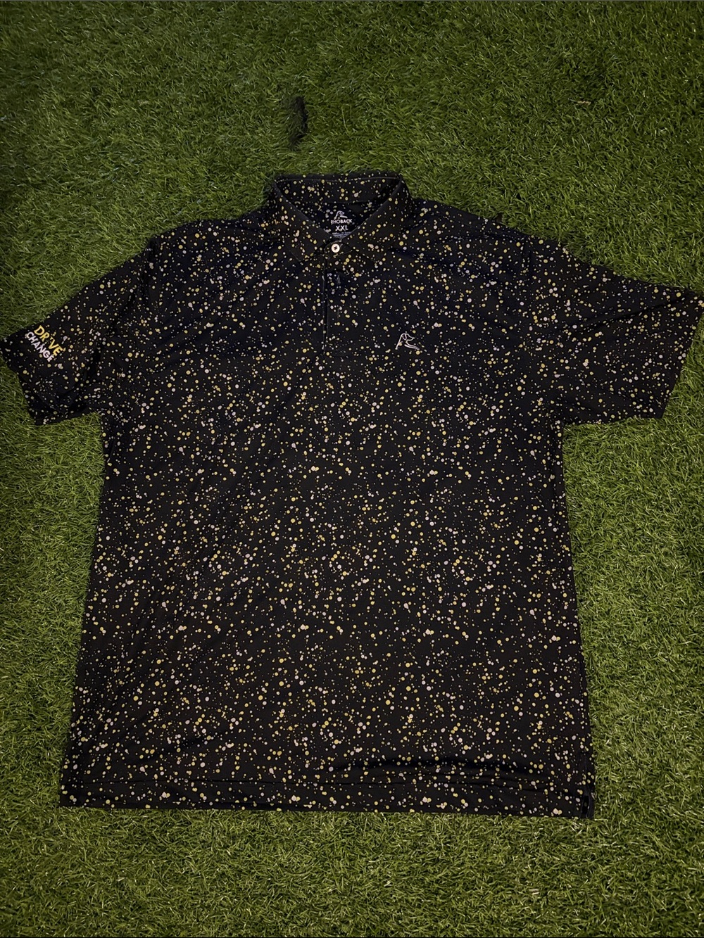Rhoback Black Polo with Gold Speckle Print